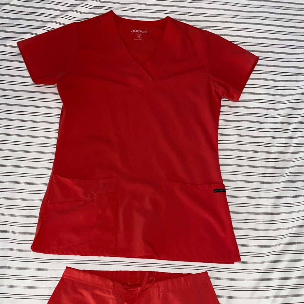 Coral Jockey Scrubs (lighter than pictures appear) XS top, XST bottom